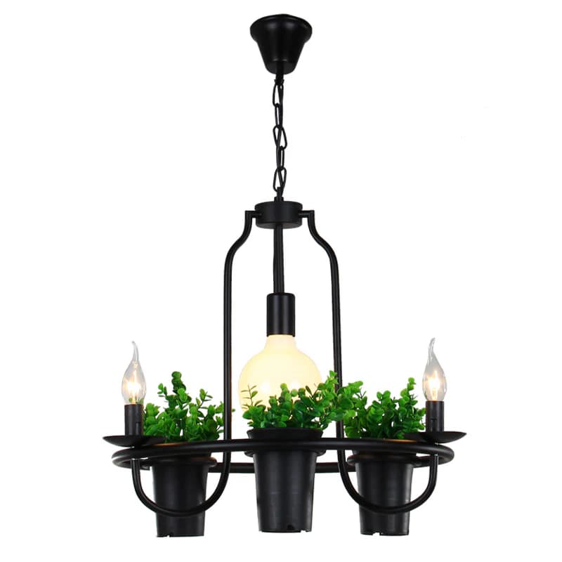 Unique Black Metal Plant Chandelier - 7xE27 Bulbs BK1142-P-7L 2