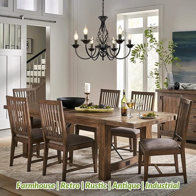 5-Light Farmhouse Chandelier: Rustic Black Candle Pendant Light Fixture 2