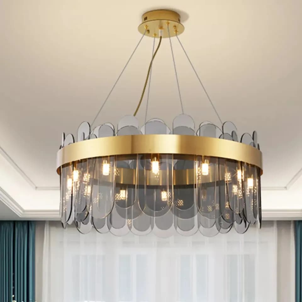 Modern Smoke Grey Glass Drum LED Chandelier BO50 3