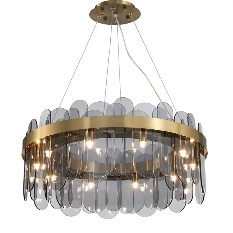 Modern Smoke Grey Glass Drum LED Chandelier BO50 2