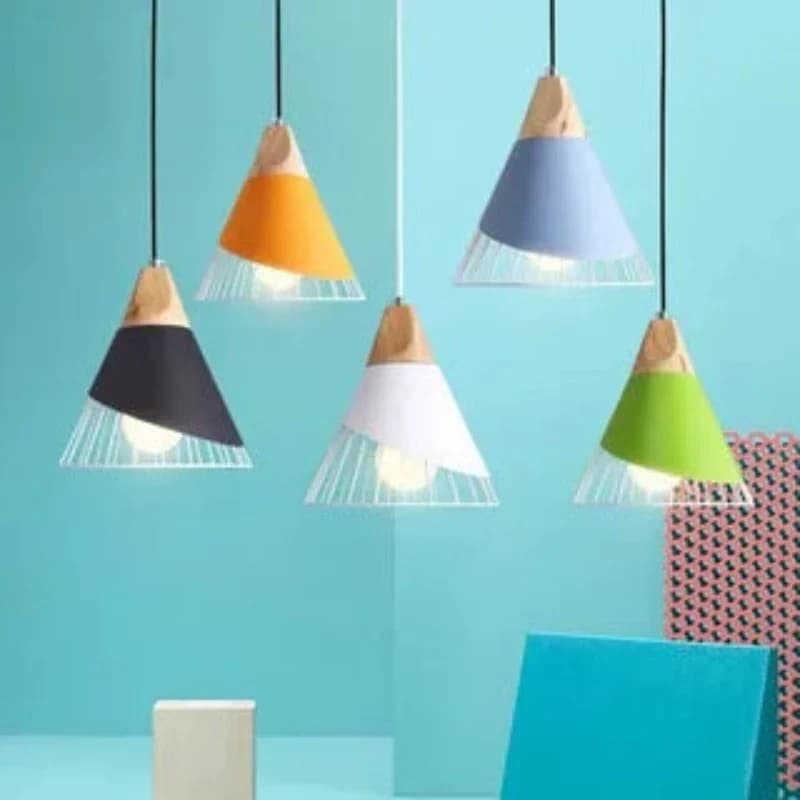 Modern Colorful Cone Pendant Light - Wooden Accent WH-HB-1004 2