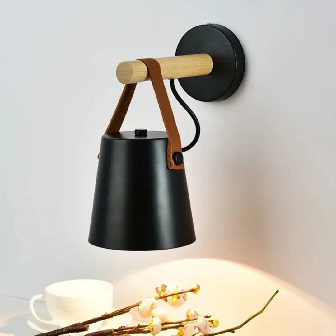 Modern Nordic Black & Wood Wall Lamp - E27 Bulb BK1246-W-1L 2