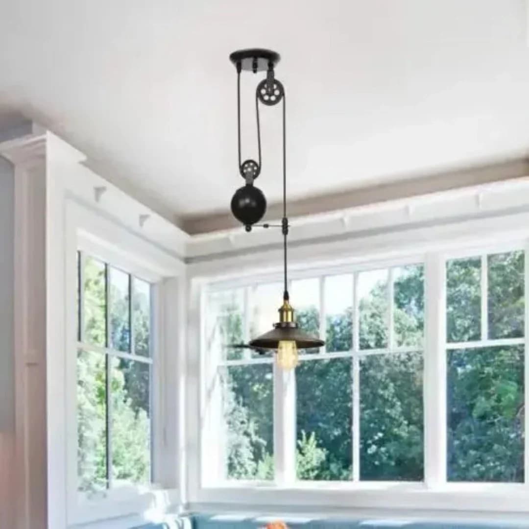 Industrial Pulley Pendant Light – Black Iron & Glass, 1 E27 Bulb BK1009C-P-1L 3