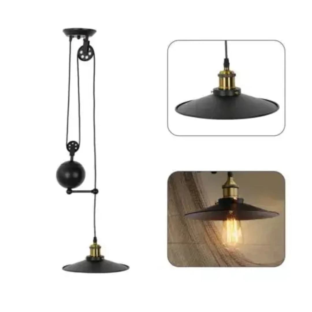 Industrial Pulley Pendant Light – Black Iron & Glass, 1 E27 Bulb BK1009C-P-1L 2