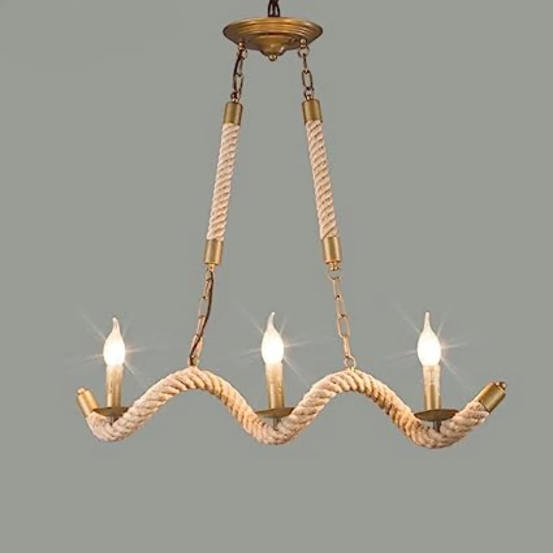 Rustic Hemp Rope Chandelier - 3-Light Candle Style - E14 Bulb BK5020-P-3L 3