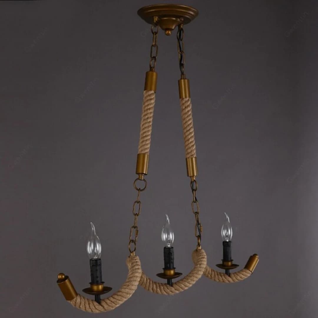 Rustic Hemp Rope Chandelier - 3-Light Candle Style - E14 Bulb BK5020-P-3L 2