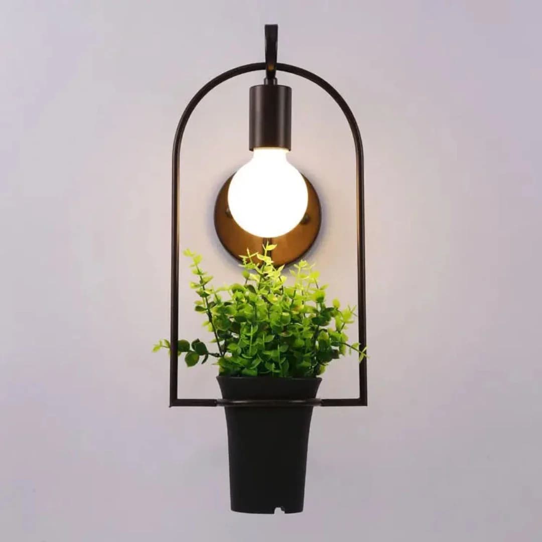 Modern Plant Wall Sconce - Black Iron with E27 Bulb BK1193-W-1L 3