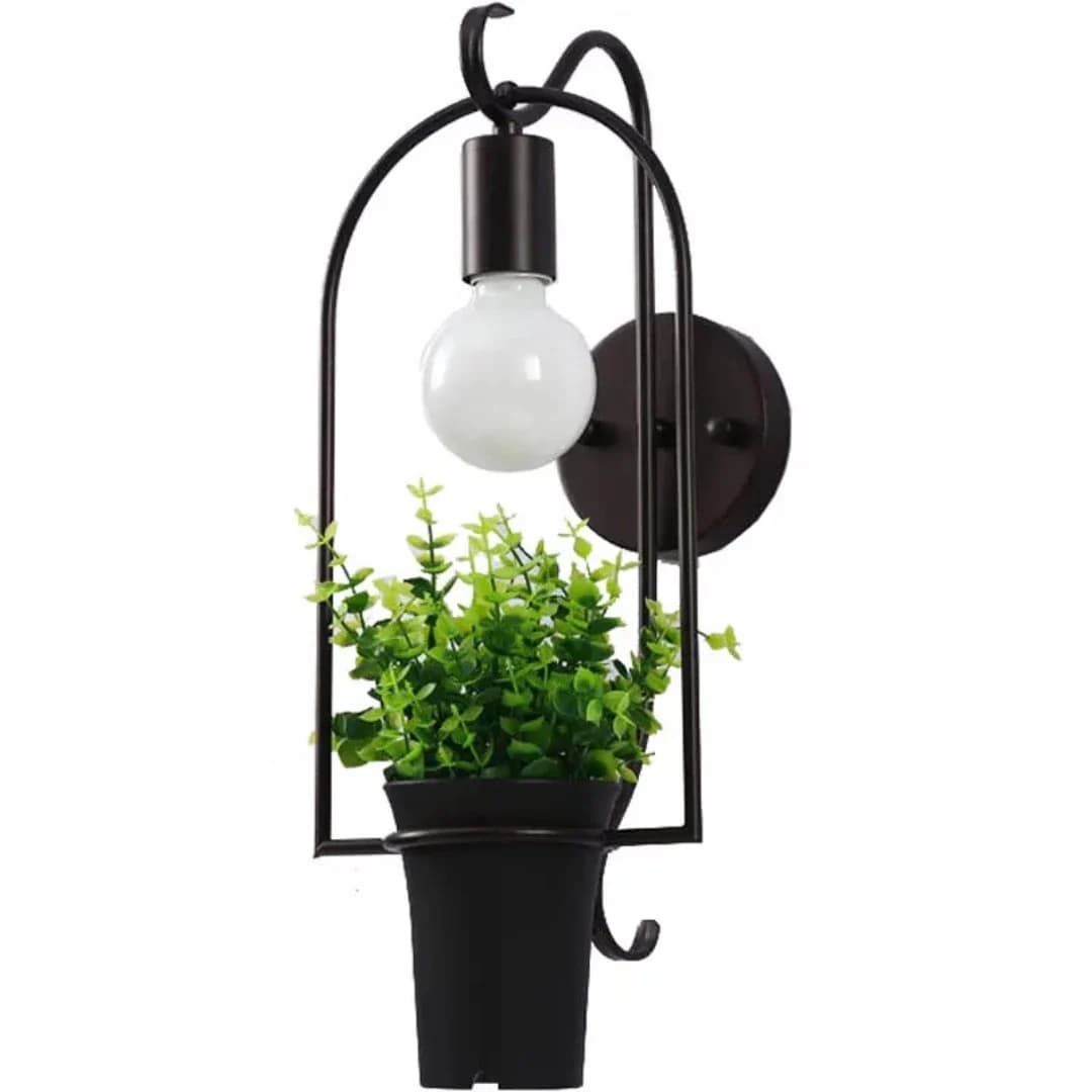Modern Plant Wall Sconce - Black Iron with E27 Bulb BK1193-W-1L 2