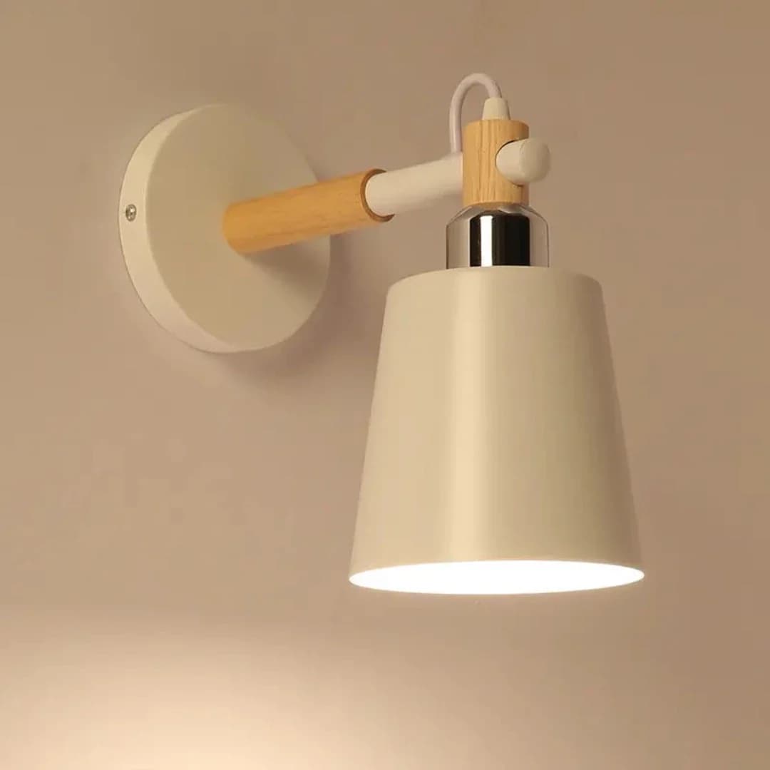 Modern White Wall Sconce – Iron & Wood, 1 E27 Bulb BK1090-W-1L 3