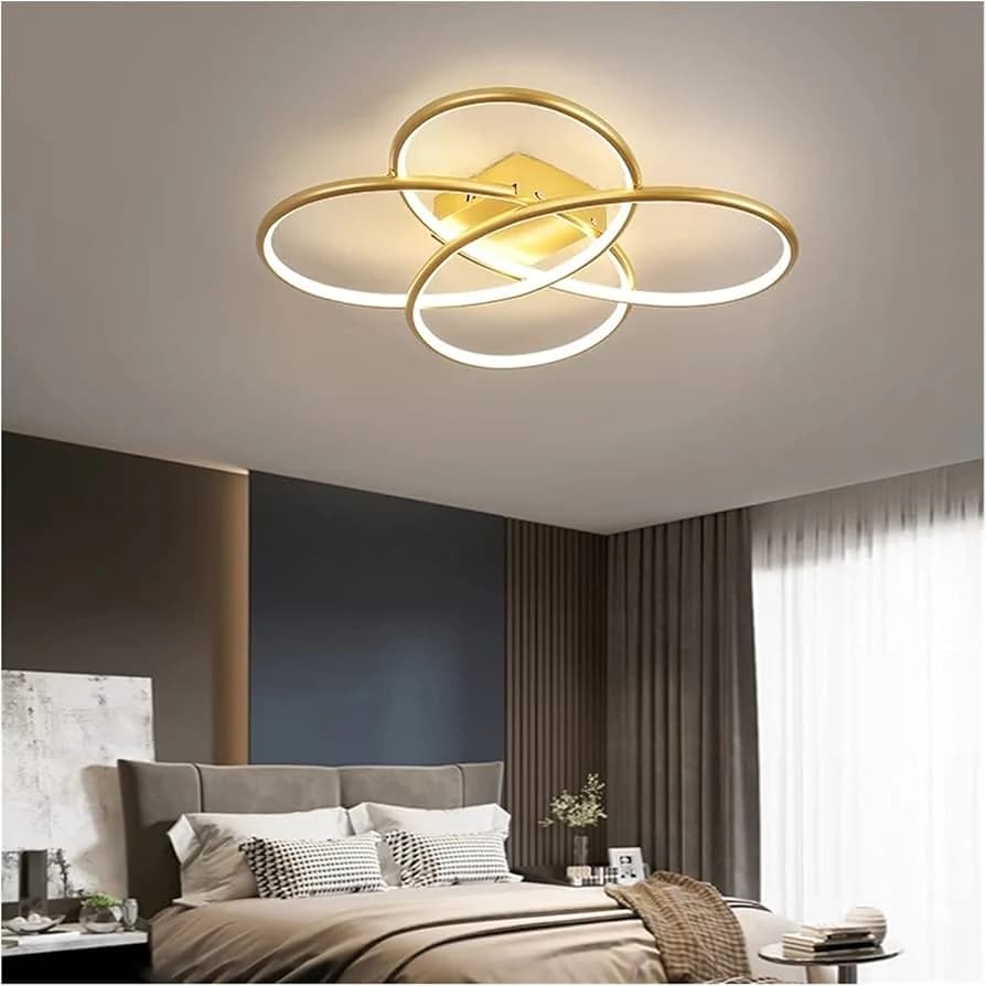 Modern Gold Wave LED Chandelier - Aluminum Interlocking Ring Ceiling Light