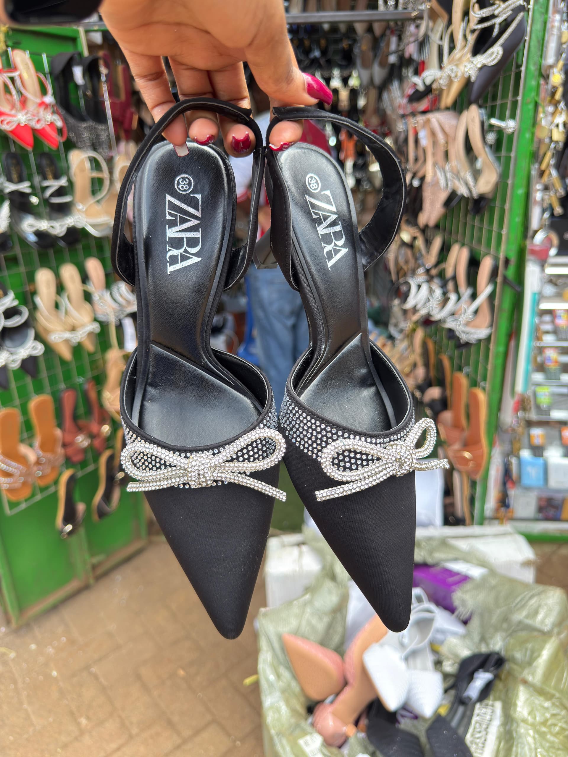 Black Zara Bow Slingbacks