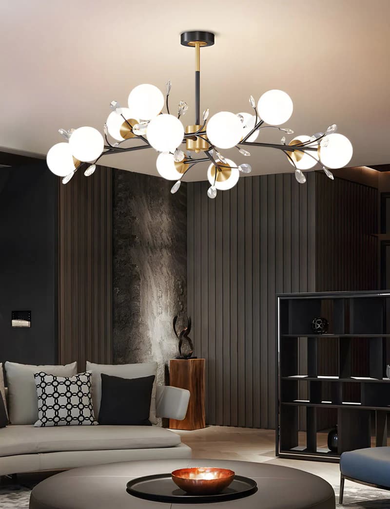 Art Deco Sputnik Chandelier - Black & Gold Multi-Globe Hanging Light