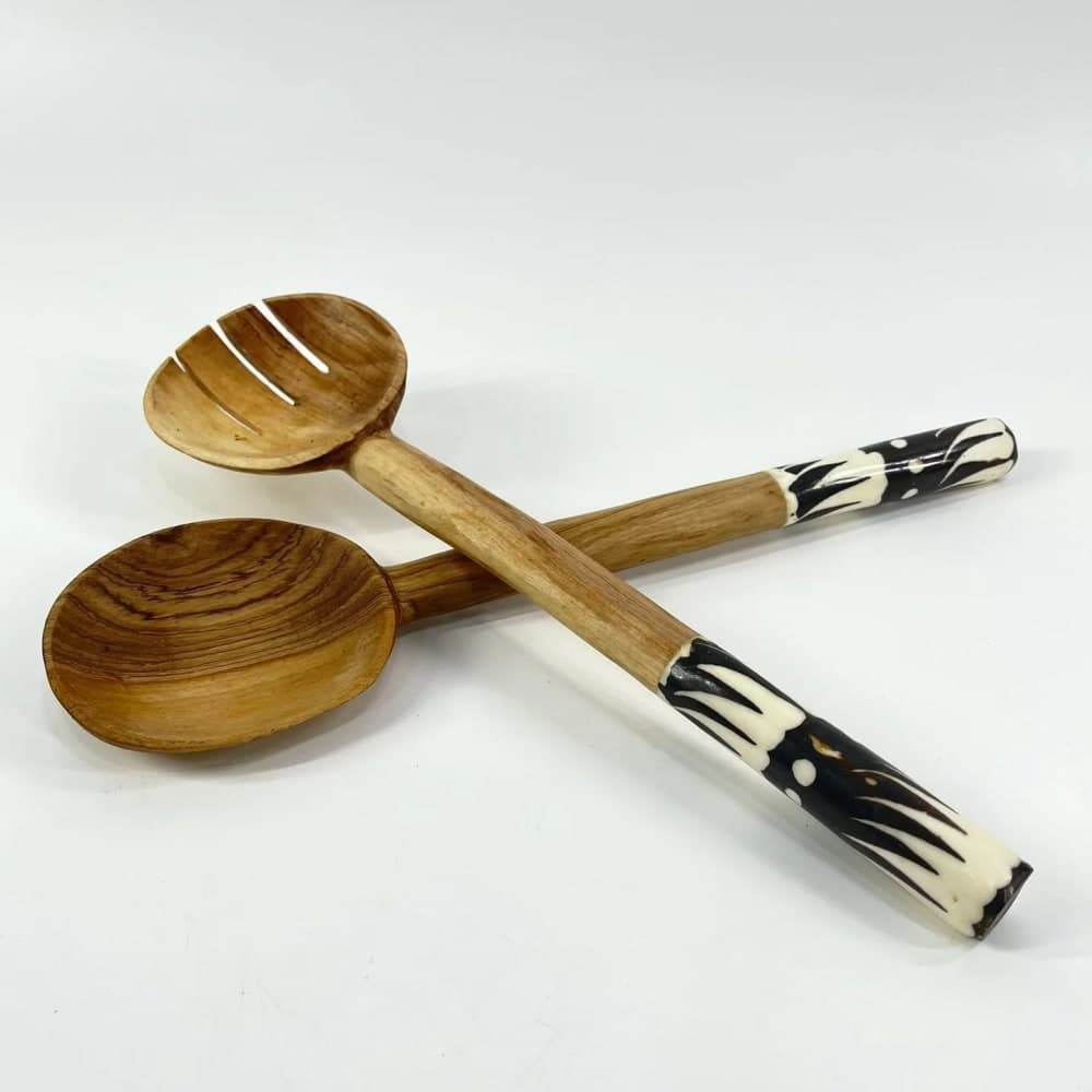 Maasai Olivewood Serving Spoon Set with Bone Inlay