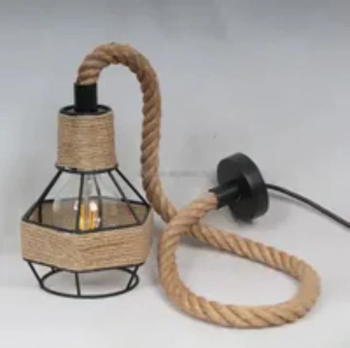 Rustic Rope Pendant Light with Metal Cage LY 3040
