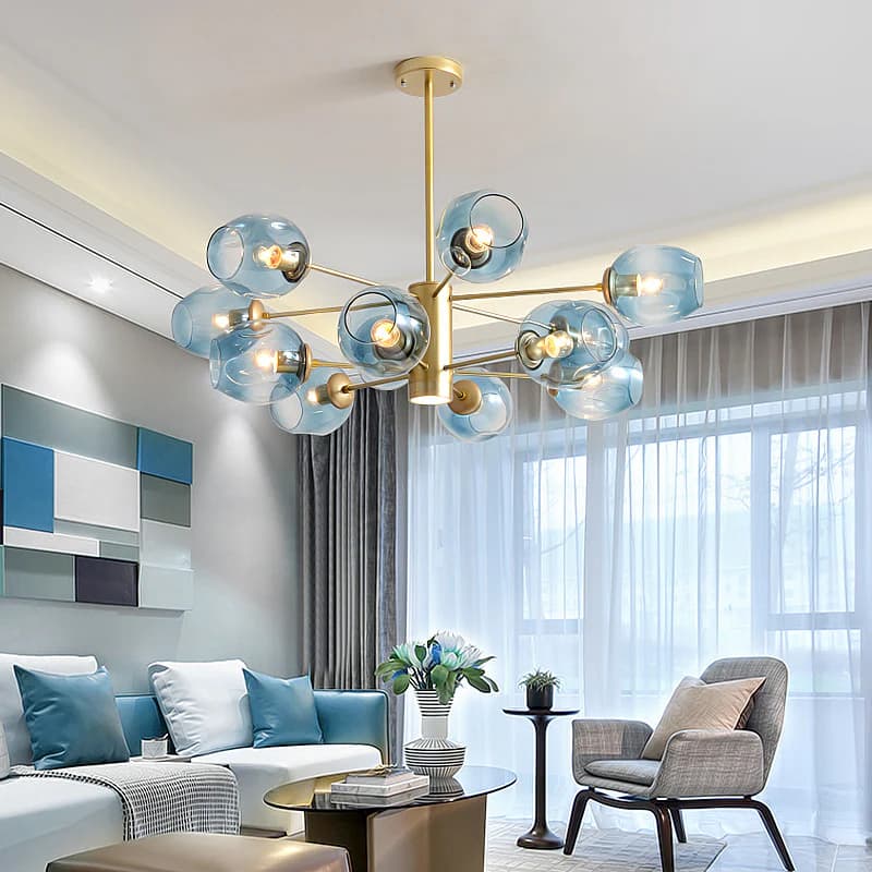 Modern Gold Molecular Chandelier - Colored Glass Globes - E27 Bulb WH-CL-37 chandelier