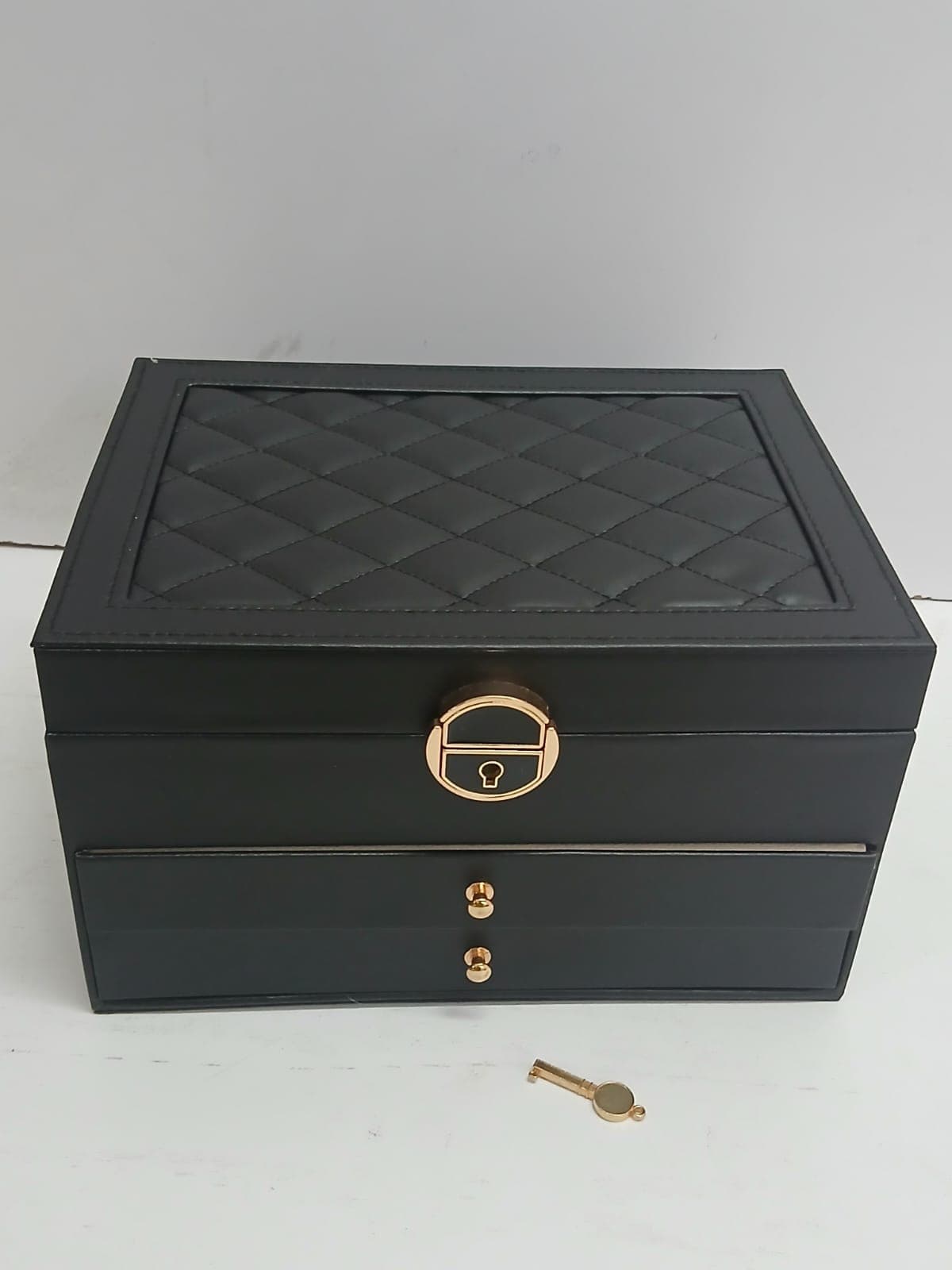 3-Layer Quilted Faux Leather Jewelry Organizer Box