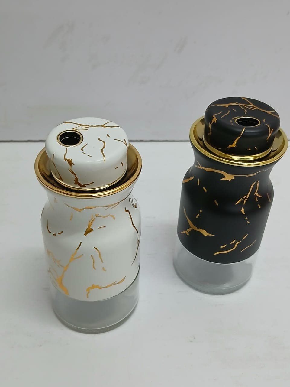 Luxury Marble-Print Spice Jar Set with Airtight Gold Lids.