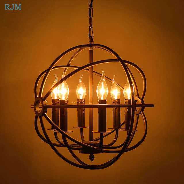 Rustic 6-Light Armillary Sphere Chandelier - Vintage Orb Metal Hanging Light