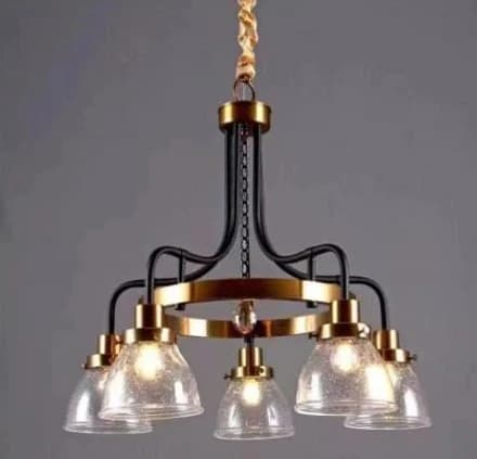 Black & Gold Chandelier – 5 E27 Bulbs with Clear Glass Shades S7197/5A