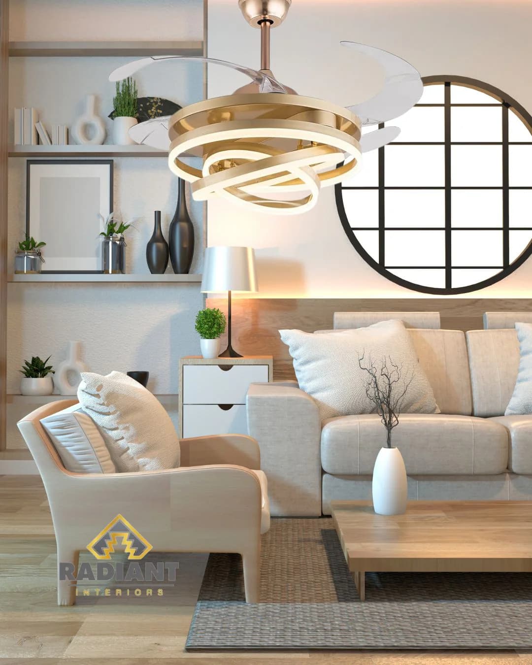 Gold Acrylic LED Fan Light F2345