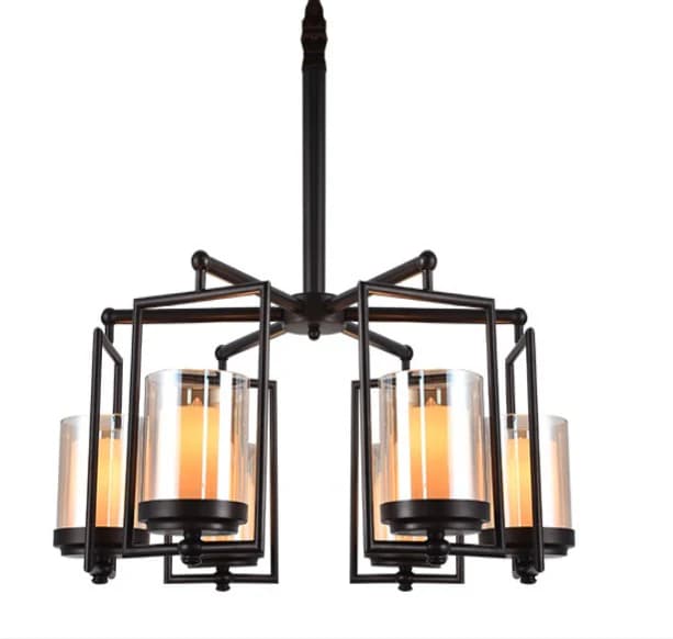 Black & Gold Chandelier – Geometric Antique-Style 6-Light Fixture S7611/6C