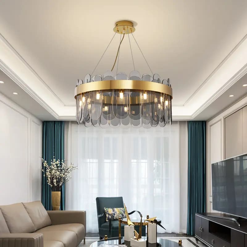 Modern Smoke Grey Glass Drum LED Chandelier BO50