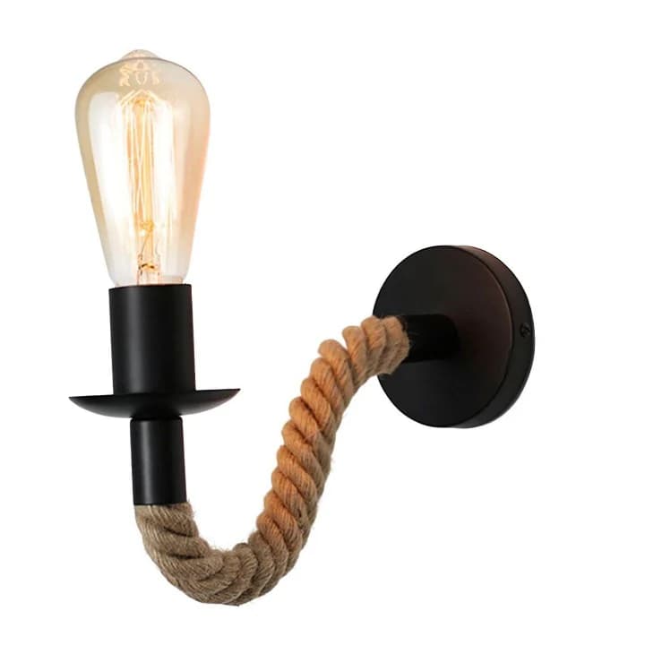 Vintage Industrial Wall Sconce with Hemp Rope and Metal WH-OR-78