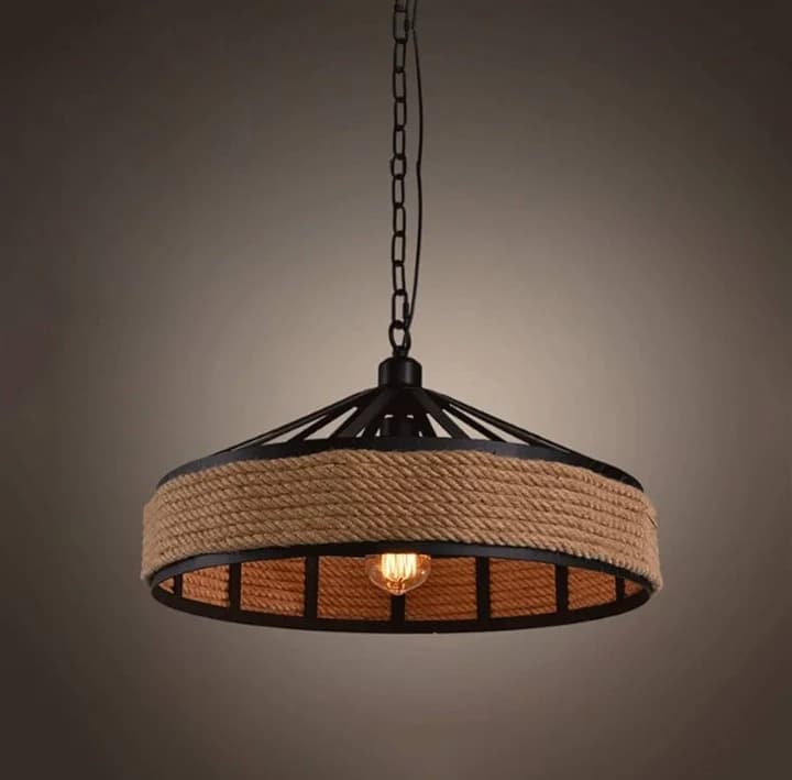 Rustic Hemp Rope Pendant Light – Industrial Metal Chandelier LY 3021