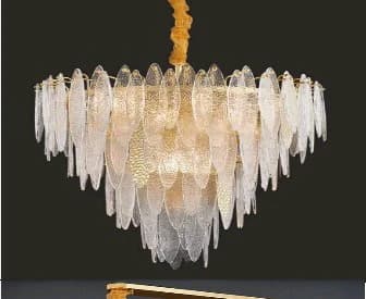Gold Iron & Leaf-shaped Glass Chandelier – 600mm Diameter 8882/ 600