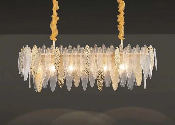 Gold Iron & Leaf-shaped Glass Chandelier – 800x350mm 8882/L800