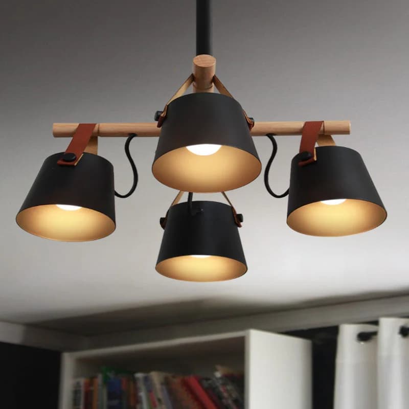 Nordic Black & Wood Chandelier - 4xE27 Ceiling Light BK1246-P-4L