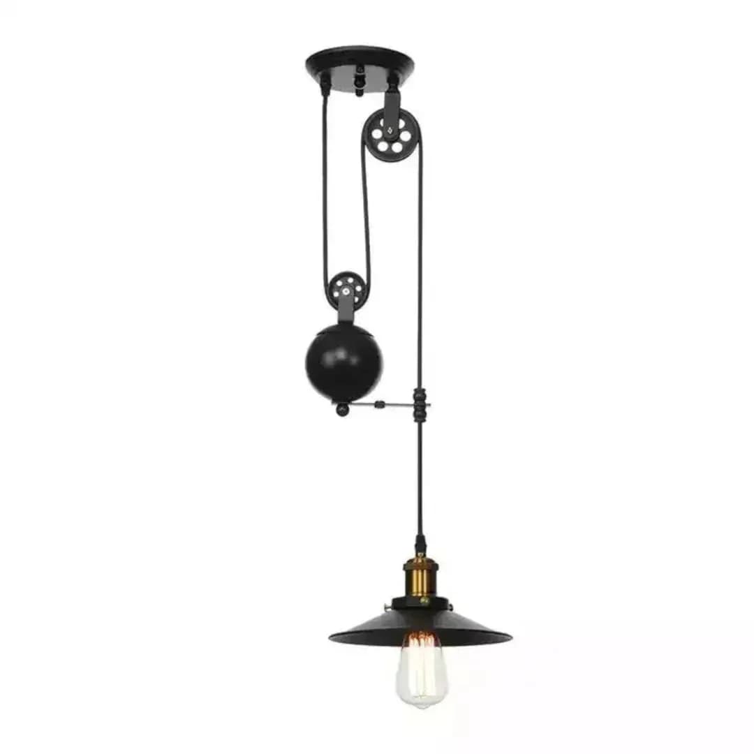 Industrial Pulley Pendant Light – Black Iron & Glass, 1 E27 Bulb BK1009C-P-1L