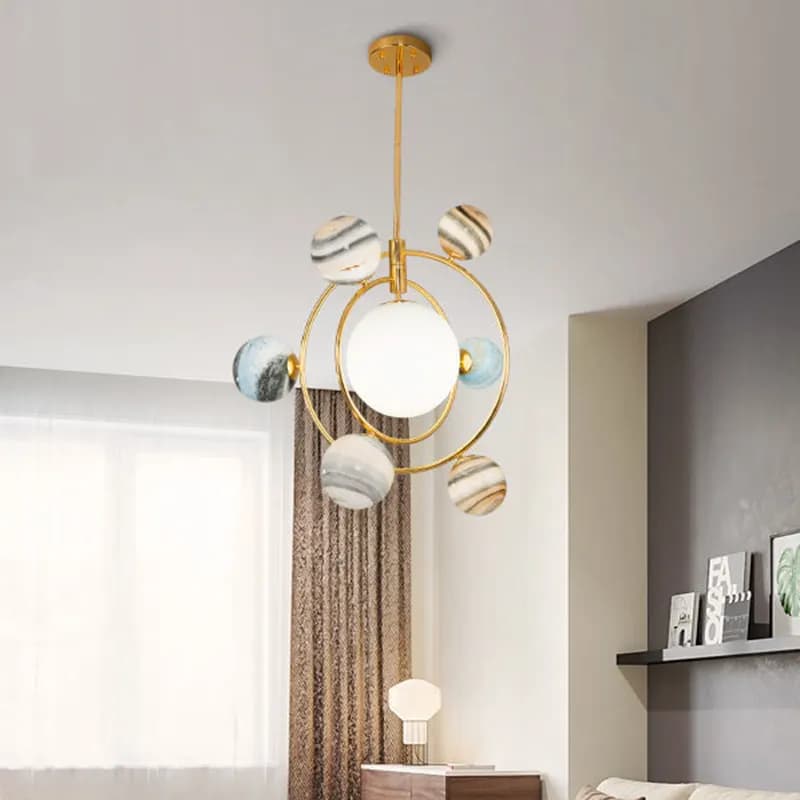 Modern Planet-Inspired Ceiling Light – Iron & Glass, 7 Bulbs for Indoor Lighting WH-AP-659