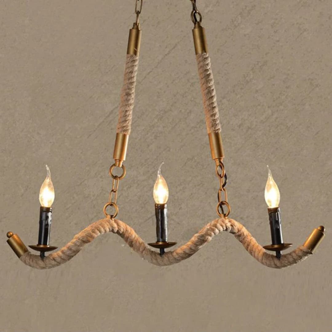 Rustic Hemp Rope Chandelier - 3-Light Candle Style - E14 Bulb BK5020-P-3L