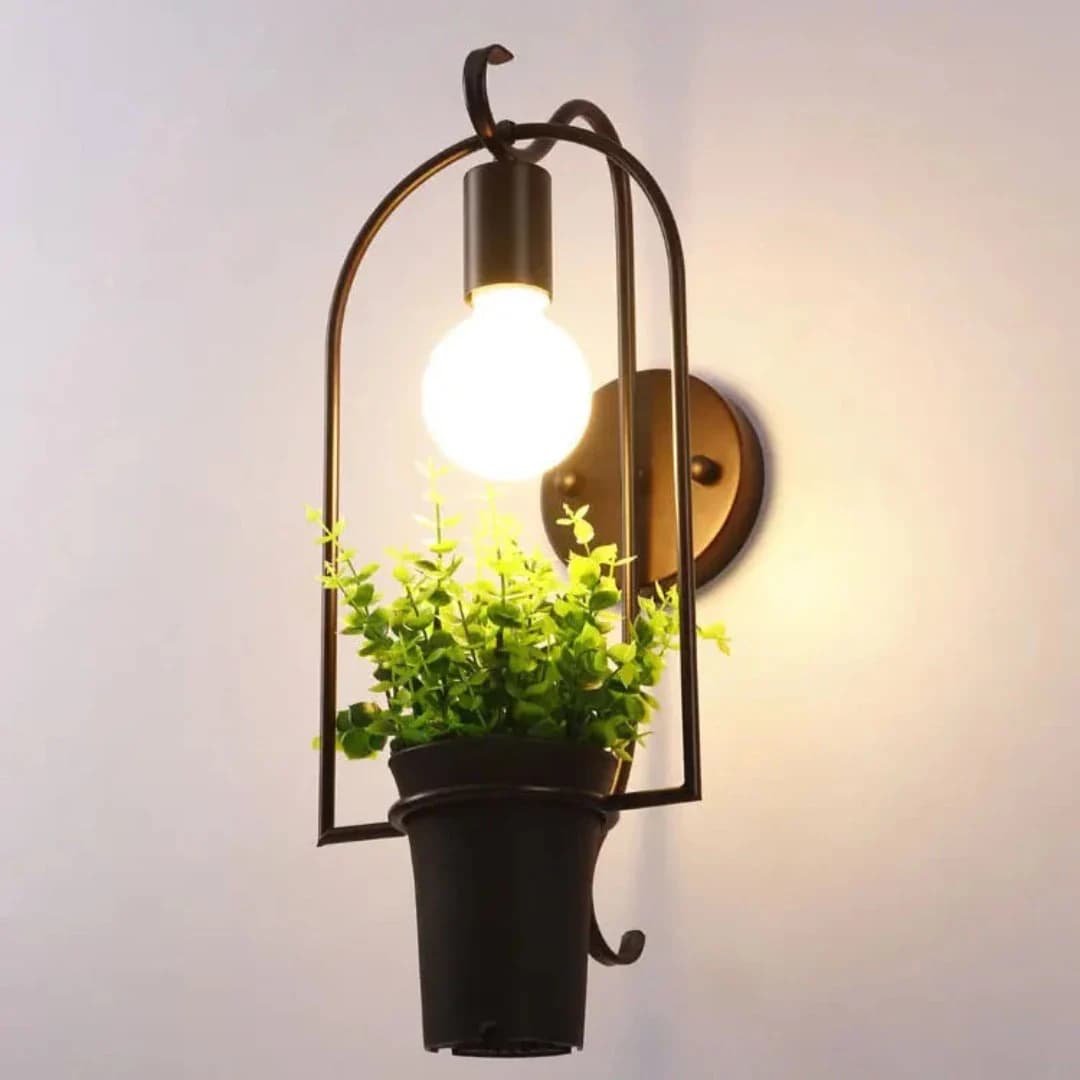 Modern Plant Wall Sconce - Black Iron with E27 Bulb BK1193-W-1L