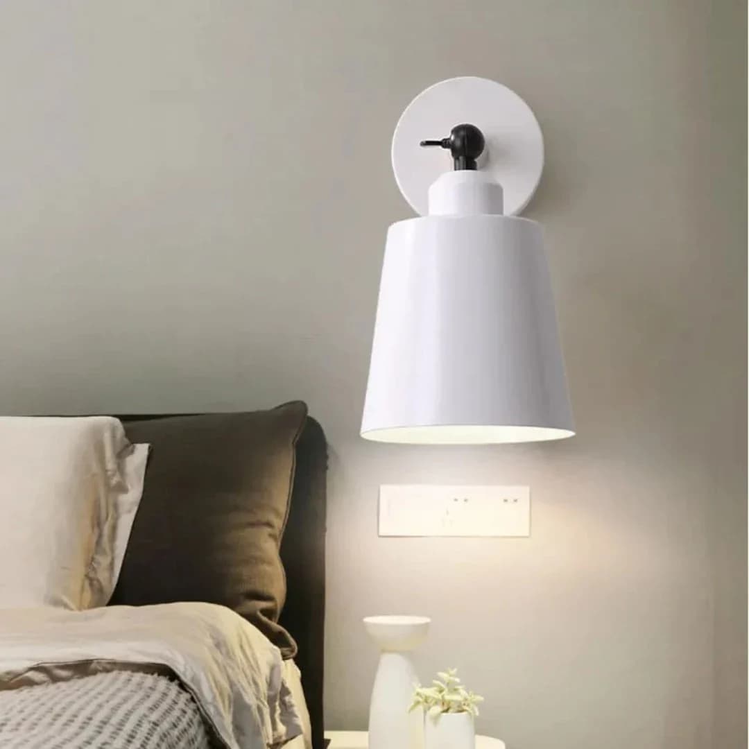 Modern White Wall Sconce – Iron & Wood, 1 E27 Bulb BK1090-W-1L