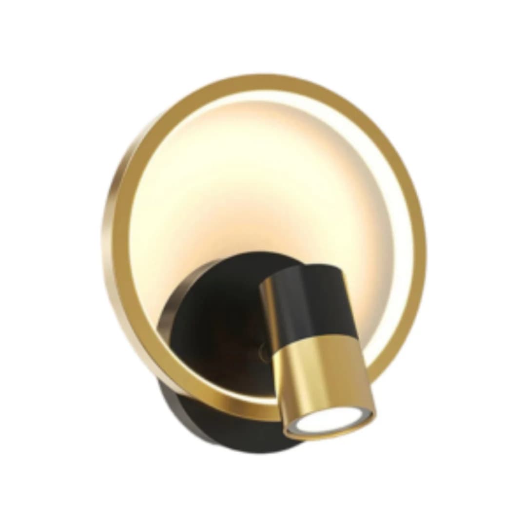 Gold and Black LED Wall Light with Adjustable Spotlight – Acrylic & Metal, D200*H250mm CY8084